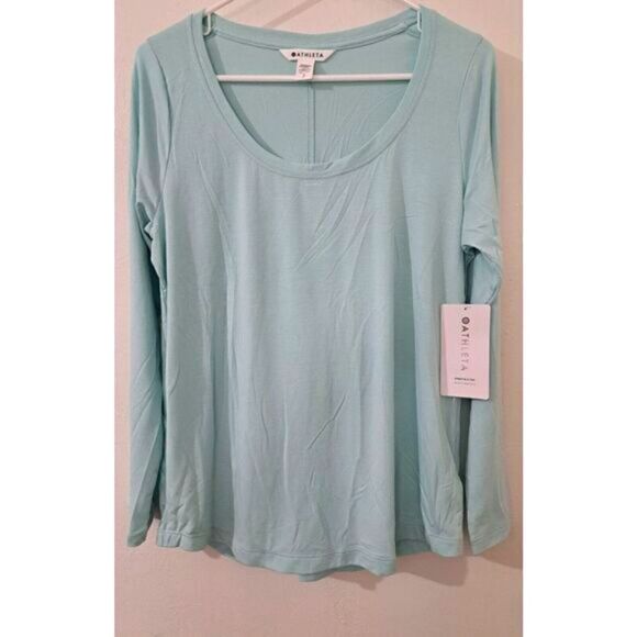 Athleta Tops - Athleta Womens Small STRATUS 11 Longsleeve Shirt Top Aqua Blue Scoop Neck $64